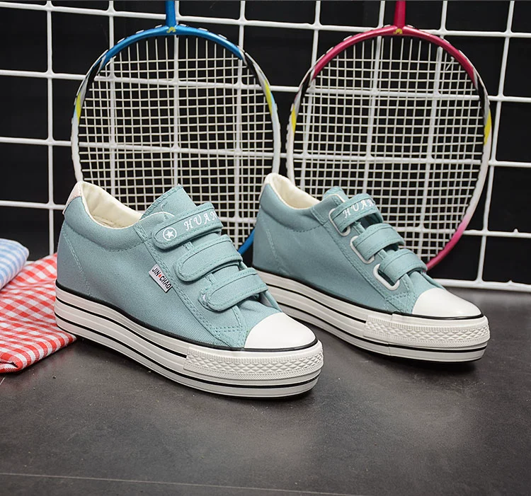 Mùa xuân và mùa hè Velcro giày vải nữ tăng và giúp đỡ thấp dày Hàn Quốc phiên bản của nền tảng giày giày sinh viên bình thường giày trắng giầy boot nữ