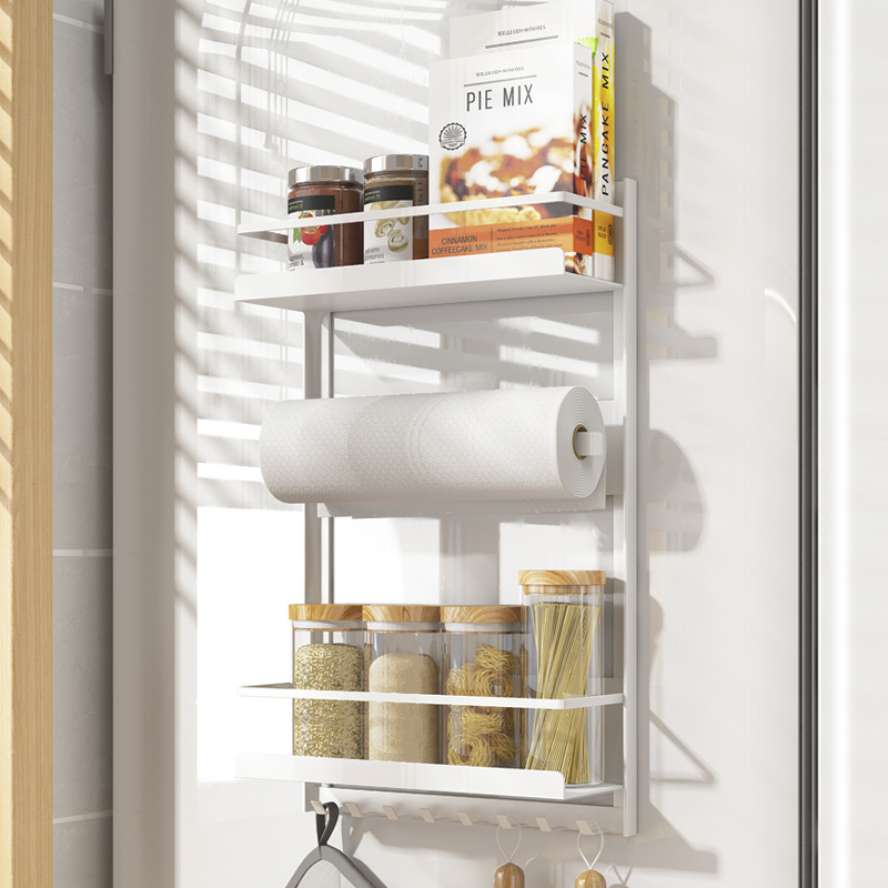 Kitchen Conditioning Rack Fridge Magnetic suction Day-style Perforated Wall-mounted Paper Towels Preservation Membrane Side Placing Shelf