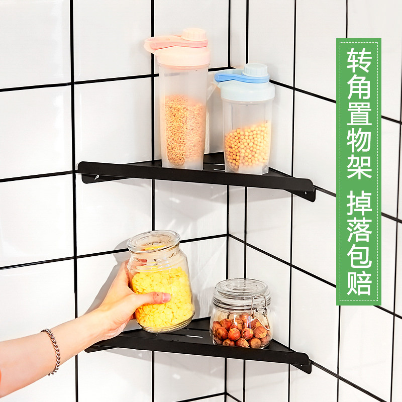 Kitchen Corner Pan Rack Wall Corner Shelve Wall Hanging Sector Containing Layer Racks Free of perforated triangular multilayer seasonings