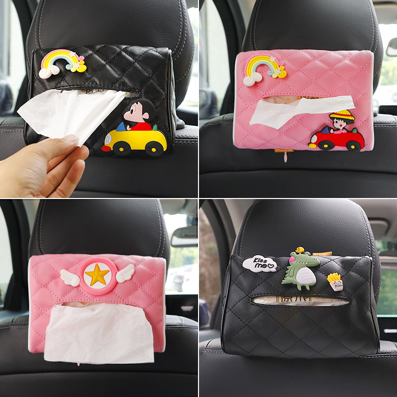 Net Red Vehicular Tissue Box Creativity Cute Cartoon Car With Visor Hanging Interior Accessories Car Toilet Paper Box