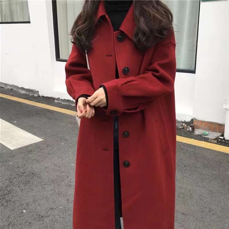 SNICYKER red double-sided cashmere coat women's 2022 autumn and winter new mid-length loose small jacket