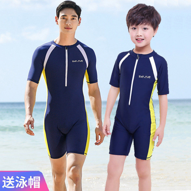 Teen boy one-piece flat-angle swimsuit parent-child professional training fast dry fat boy middle school boy student swimwear