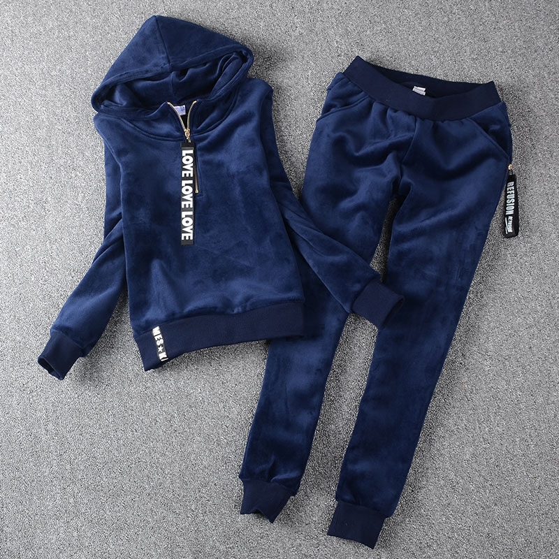 Gold velvet suit female 2021 new autumn and winter sportswear plus velvet thickened loose double-sided velvet casual two-piece suit