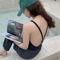 21 new European and American anti-off-cross beautiful back sling one-piece swimsuit piercing sexy girl hot spring vacation seaside