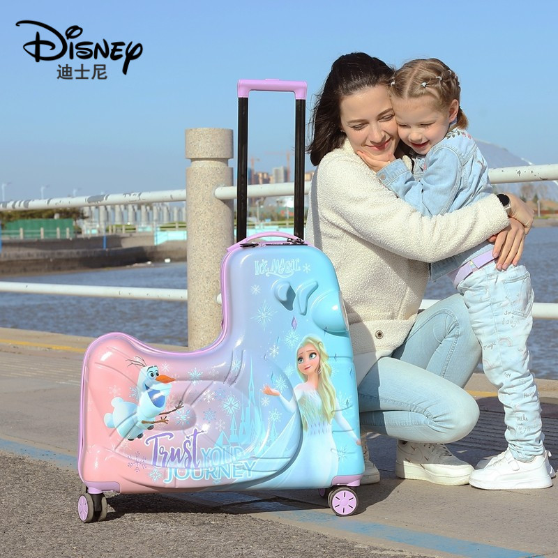 Disney Genuine Marvel Children's Trolley Suitcase Frozen Travel Suitcase Rideable Luggage Princess Rocking Horse Suitcase
