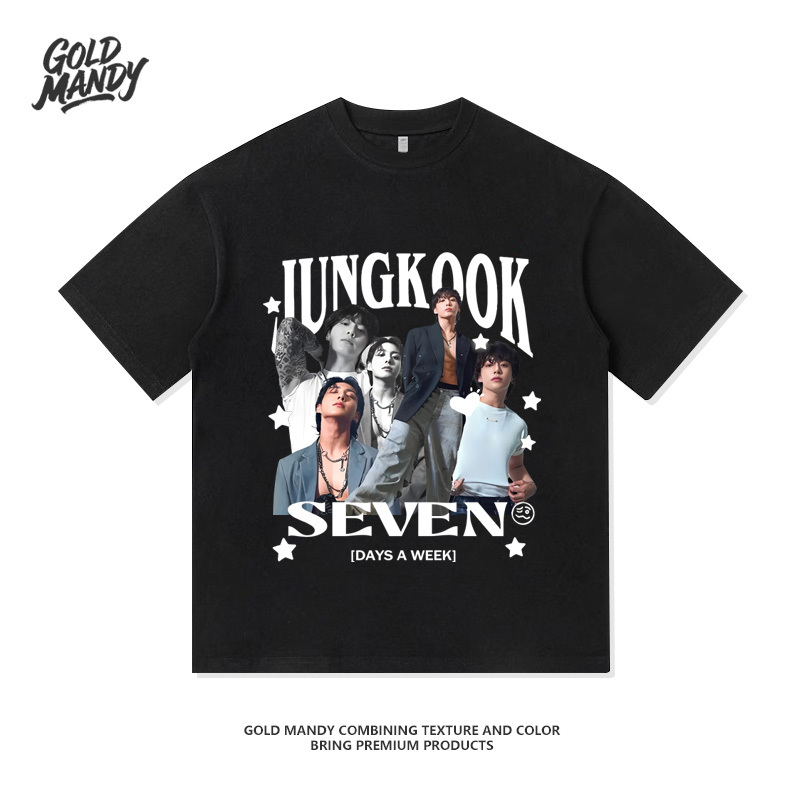 Jungkook Bts Fan Merchandise Heavy-Duty Pure Cotton T-Shirt Short Sleeve Couple Style Unisex