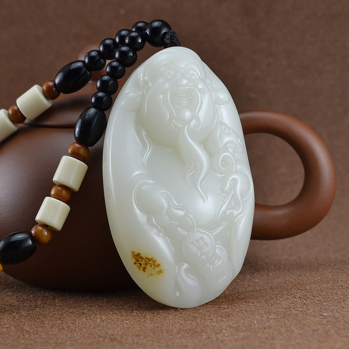 Xinjiang's white jade fortune god's hand grip pieces of goat fat jade pendant handpicked ornament RMBone auction is coming to an end