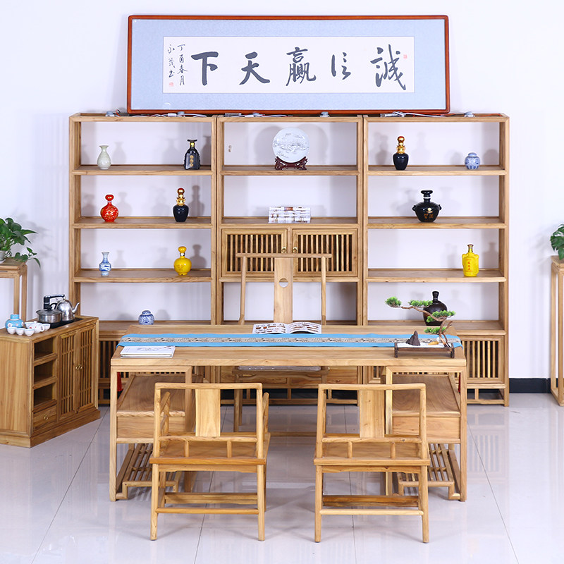 Solid wood desk new Chinese old elm small apartment home office desk combination calligraphy painting desk Zen