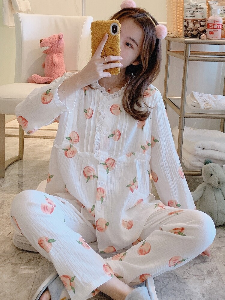 Pregnant Woman Sleepwear Spring Summer Cotton Thin postnatal month Costume Double Crepe Cloth sweat Breathable Home Suits Suit