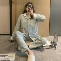 Pregnant womens pajamas spring and autumn interlayer air cotton maternity womens Moon clothes 10 months 11 thick postpartum lactation clothes tide mother clothes