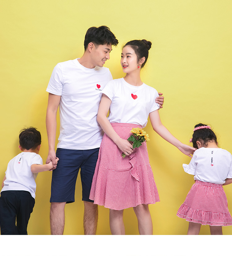 Misha Becky cha mẹ-con 2018 áo phông ngắn tay mùa hè và mùa thu của gia đình ba phiên bản Hàn Quốc của bộ váy đầm nữ áo thun gia đình