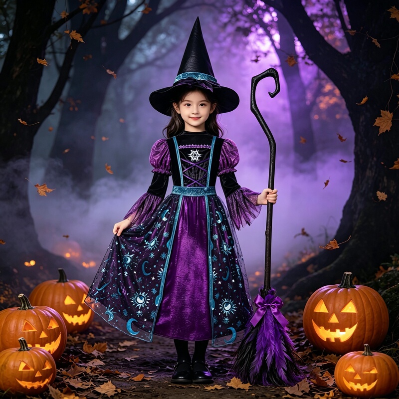 Halloween Children's Costume Cosplay Little Witch Magic Broom Set Party Performance Dress-Up for Girls and Young Children Halloween Children's Costume Cosplay Little Witch Magic Broom Set Party Performance Dress-Up for Girls and Young Children