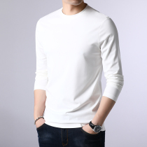 Autumn mulberry silk mens round neck long-sleeved t-shirt bottoming shirt middle-aged and young modal mens solid color inner t-shirt