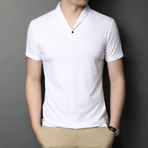 Short-sleeved mens t-shirt summer personality fashion ice silk mens V-neck solid color half-sleeve t-shirt bottoming shirt trendy mens clothing