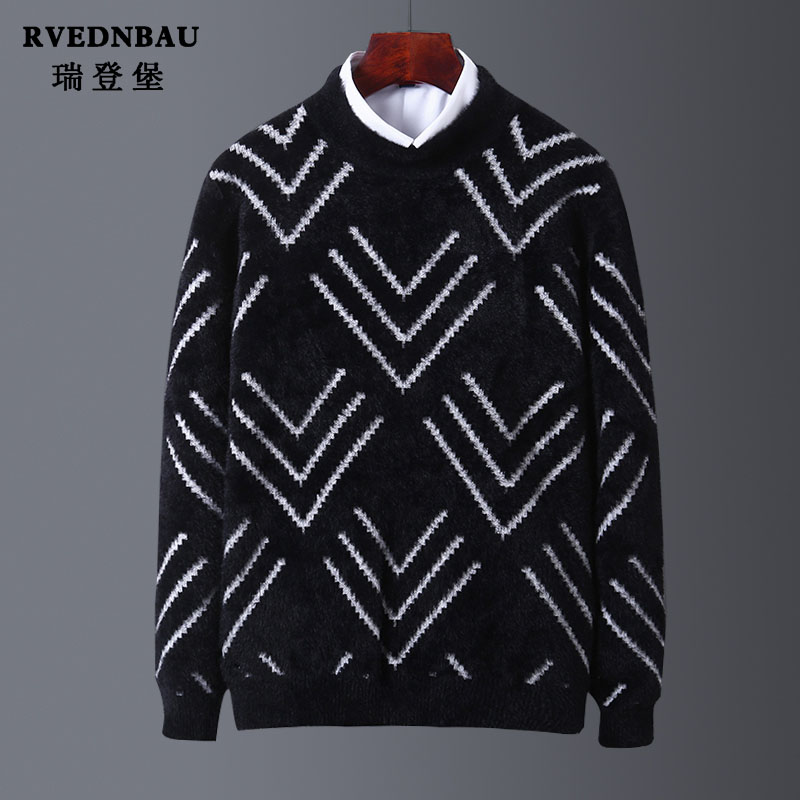 Winter imitated mink suede men's round neckline plus suede warm sweater Han version loose men's dress sweaters