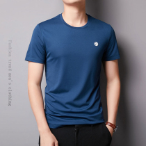 Mercerized cotton short-sleeved t-shirt mens round neck bottoming shirt summer Korean version loose and handsome mens solid color ice silk T-shirt tide