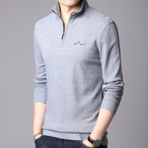 Spring and autumn business casual mens long-sleeved t-shirt cotton polo shirt mens solid color stand-up collar zipper bottoming shirt tide