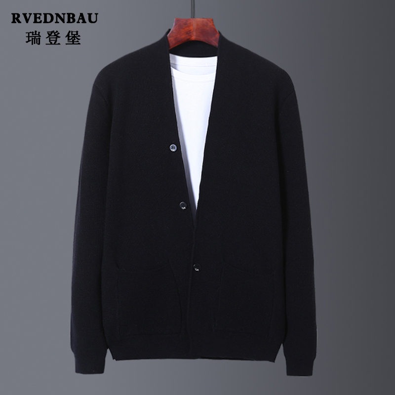 Knitted cardigan men's coat spring and autumn thickened men's solid color sweater Korean version of the outside wear trend handsome men's sanitary clothing