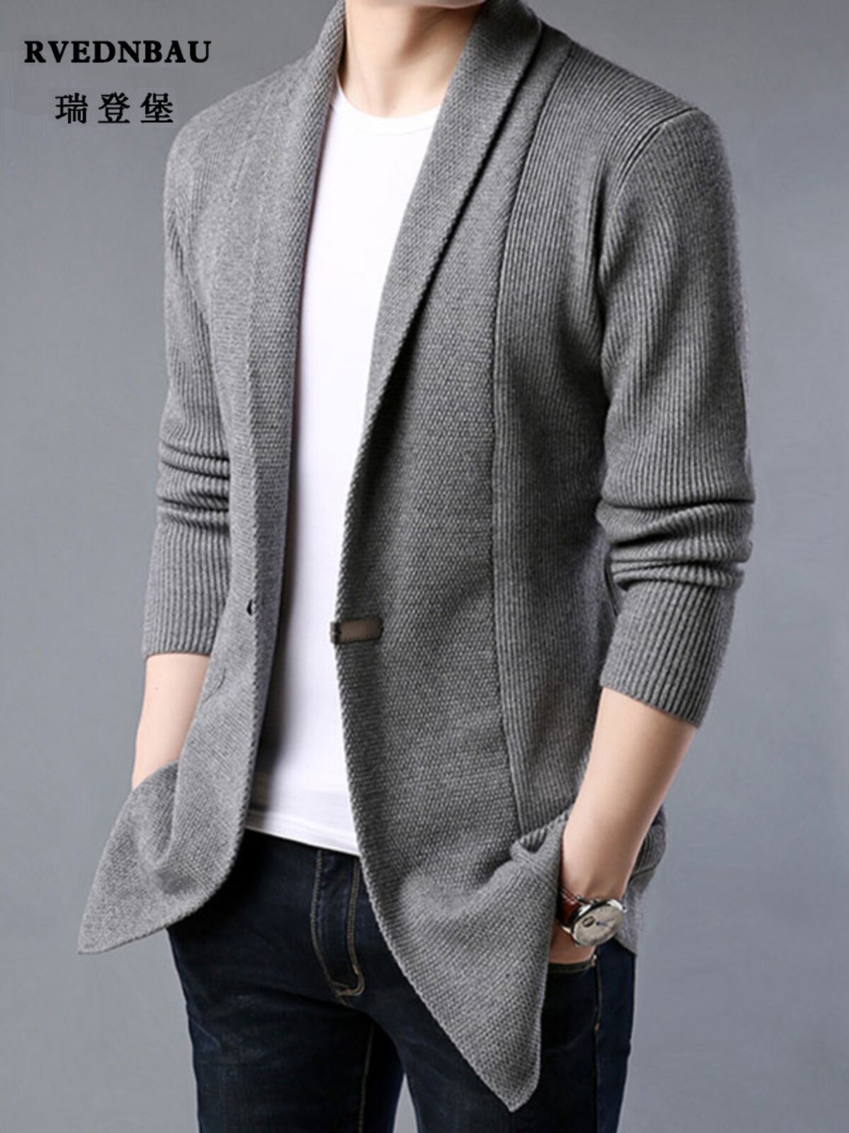 Spring and Autumn Korean Chic Hong Kong Style Knitted Cardigan for Men, Stylish Mid-Length Thick Sweater Jacket Men's Knitwear