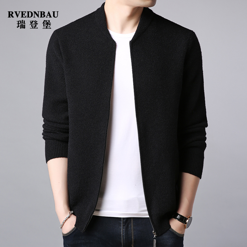 Autumn and winter men's baseball collar cardigan thickened sweater jacket trend Korean version of men's knitwear outside with sweater