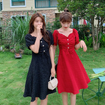 Large size dress 2021 summer dress new fat sister cover belly show thin foreign style age reduction heart machine red fairy dress