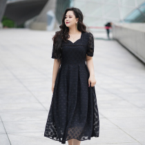 Plus size womens 2024 new summer clothes slightly chubby mm belly-covering slimming fashionable high-end jacquard dress