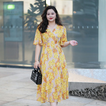 Slightly fat girls plus size dress 2024 new summer fat mm belly-covering slimming high-end floral skirt