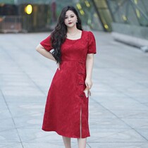 Plus size dress 2024 new summer fat mm covers belly and looks slim retro improved new Chinese style national style buckle cheongsam