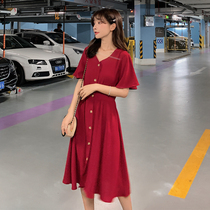 Large size womens clothing fat sister summer dress 2021 new foreign style age-reducing belly thin short-sleeved medium-length dress