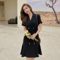 Fat sister large size dress summer womens 2021 new loose thin belly cover suit small black short skirt