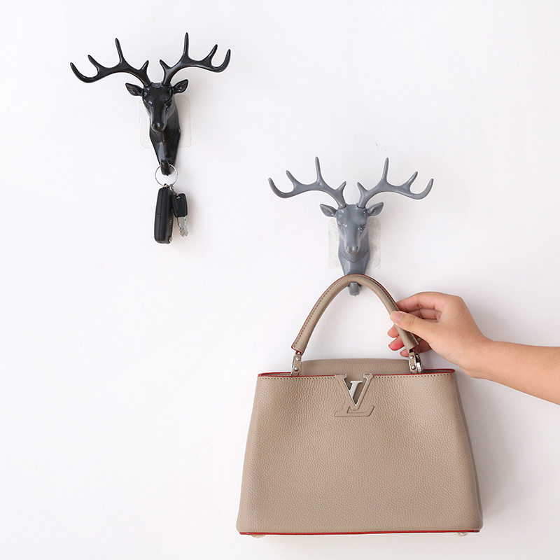 Deer head decorative hook Wall-mounted entrance key storage creative door shelf Wall hanging clothing sticky hook