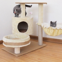 Small Cat Scratching Board Cat Grabbing Posts Kitty Top Cat Grabbing Column Villa Jumping Bench Solid Wood Multilayer Cat Climbing Rack