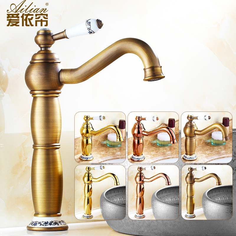 All copper water bridle single hole basin faucet European-style hot and cold faucet Antique faucet Table basin Gold faucet