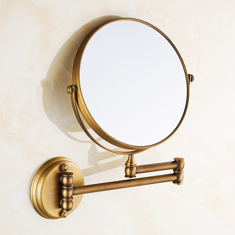 All copper free punch beauty mirror hotel bathroom wall hanging folding double-sided vanity mirror telescopic rotating makeup mirror