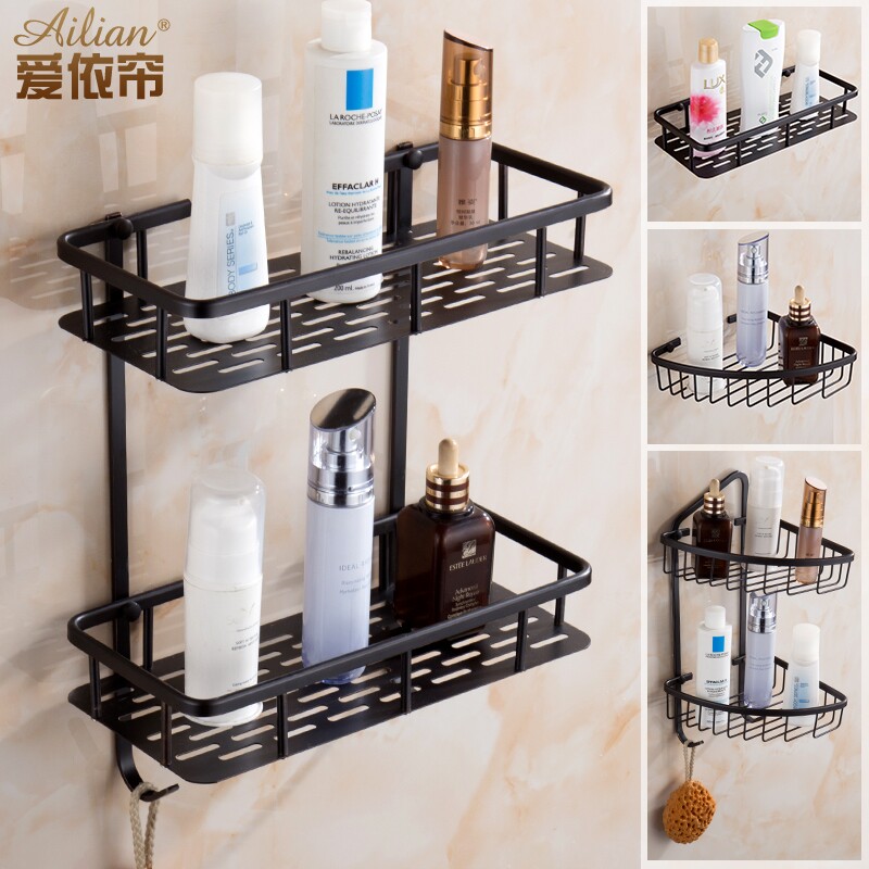 Full copper European and American style black rectangular basket imitation ancient single layer shelve bathroom double containing layer frame square mesh basket