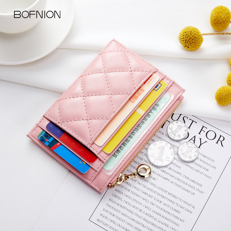 Sheepskin card bag women's small ultra-thin leather card clip driver's license coin purse one-piece certificate position small fragrant wind diamond card set