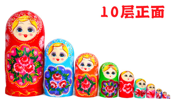 10-layer new Russian matryoshka doll, rich flower forged wood educational toy, Children's Day New Year gift, 21cm high, ten layers