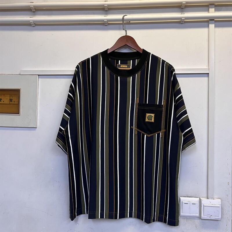 【Old Channel】Japanese Order Wip X Nich 26Ss Collaboration Retro Vertical Stripe Pocket Teeqn4152