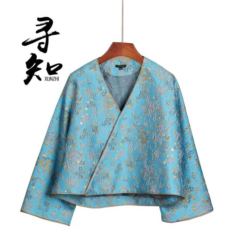 Xunzhi·Zhu's Original Design Xzs760F Lake Blue Gold Thread Top Xunzhi·Zhu's Original Design Xzs760F Lake Blue Gold Thread Top