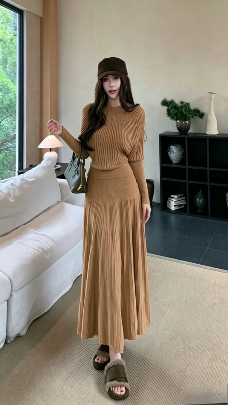 2026 Autumn New Commuting Style Versatile Simple Long-Sleeve Knitted Sweater Fashionable Top and Skirt 2026 Autumn New Commuting Style Versatile Simple Long-Sleeve Knitted Sweater Fashionable Top and Skirt