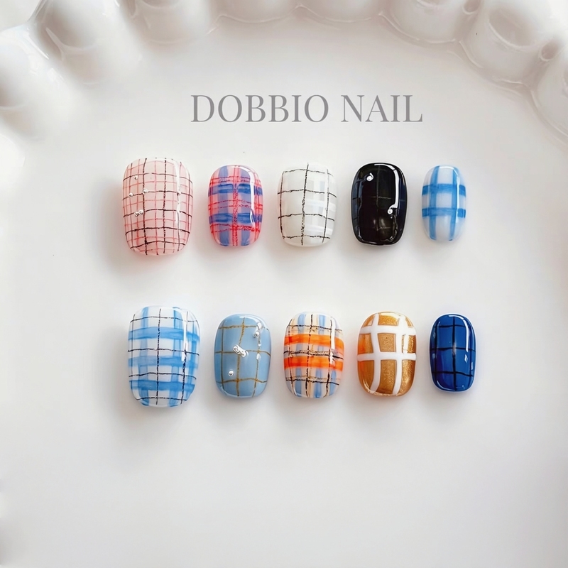 Dobbio【Stay in Prague】Korean Style ins Bluesy Plaid Hand-Painted Pure Handmade Wearable Nail Art Pieces Dobbio【Stay in Prague】Korean Style ins Bluesy Plaid Hand-Painted Pure Handmade Wearable Nail Art Pieces