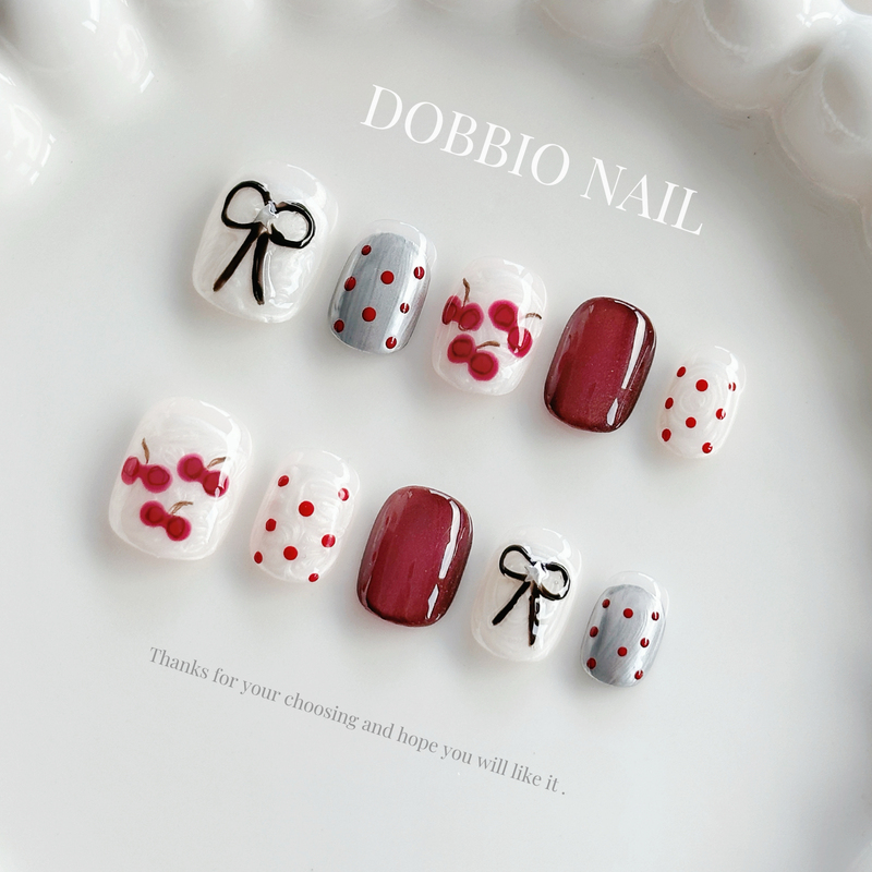 Dobbio【Sweetness Overload】 ins Fresh and Energetic Cherry Premium Handmade Wearable Nail Art Nail Tips
