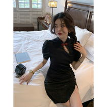 Big Eees light mature wind retro modified cheongsam female summer Chinese style French small man black design dress