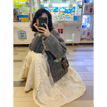 Big Eees sequin heavy industry embroidered skirt womens winter with sweater high waist a letter big pendulum hairy half skirt