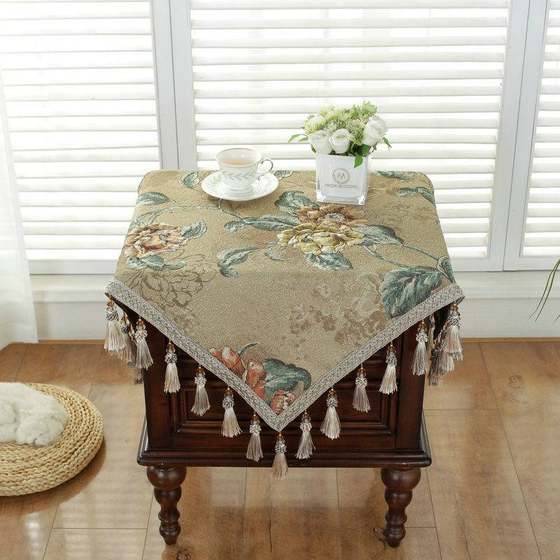 新中式床头柜盖布高级感正方形防尘罩家用客厅小四方桌茶几垫桌布