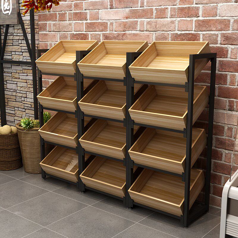 Fruit Shelf Shelving Steel Wood Vegetable Show Exhibition Versatile Home Inductive Supermarket Store Shelf Decoration Decorations