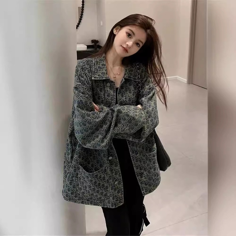 American High Street Retro Denim Jacket for Women 2025 Spring and Autumn New Design Niche Versatile Printed Jacket Top