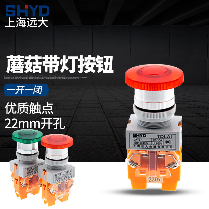 Shanghai Yuanda LAY37(Y090)-11MD Mushroom button Mushroom head with light button self-reset - Taobao