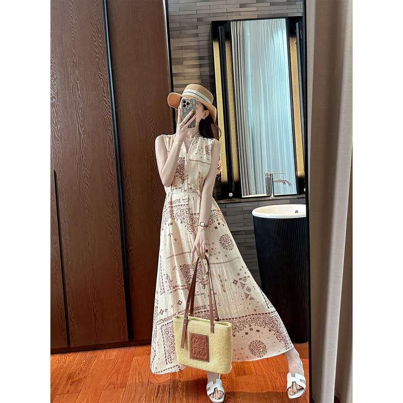You See/柚见 Bohemian Vacation Style! Full of Ambiance, Retro Print Sleeveless Dress