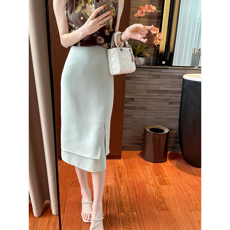 You See/柚见 Commuting Beauty with Good Taste, Elegant and Noble Appearance~ Lightly Draped Gauze, Water Wave Green High-Waisted Skirt